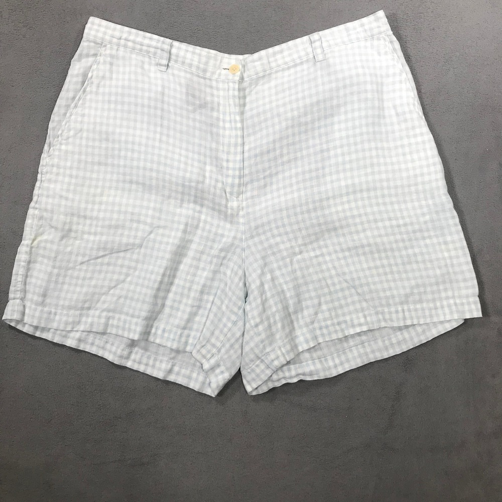 Lauren Ralph Lauren Shorts Women 16 Blue Gingham Check Linen High Waist Pocket